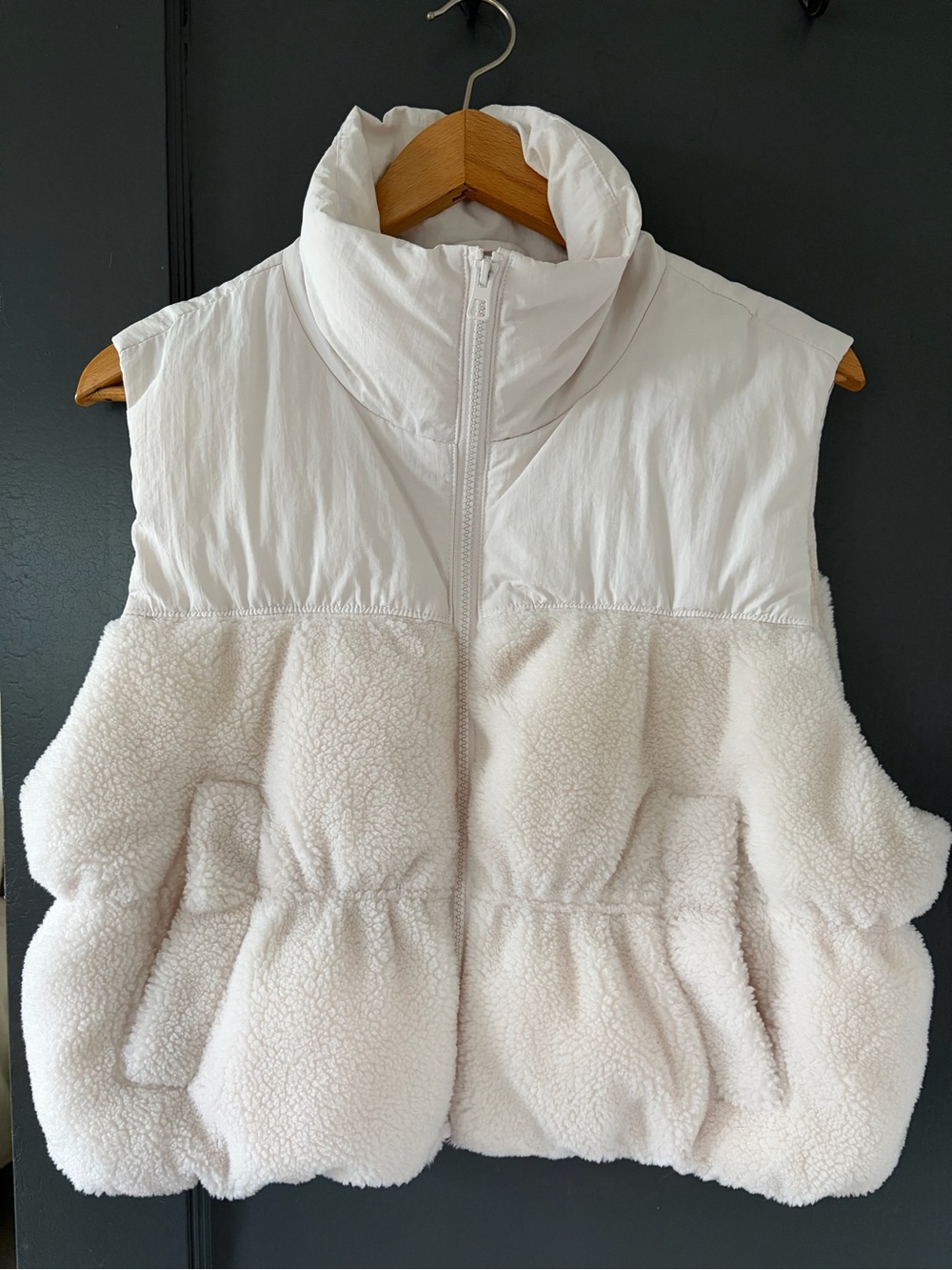 Divided Crop Cream Sherpa Puffer Vest